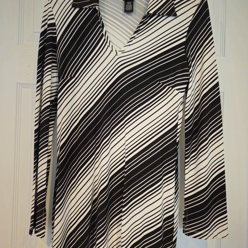 INC International Concepts Black and White Diagonal Stripe Midi Dress